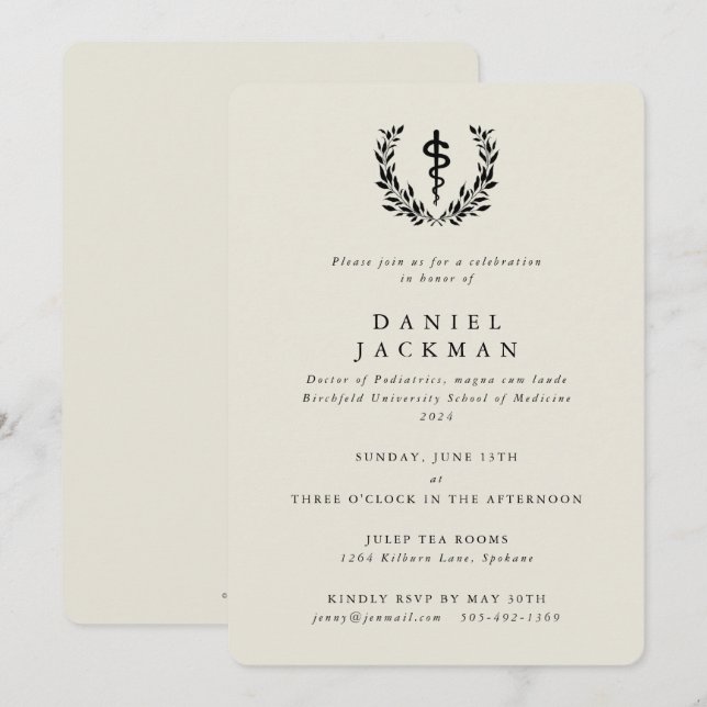 Invitation Oyster/Asclepius noir Diplôme Médicale de l'école (Devant / Derrière)