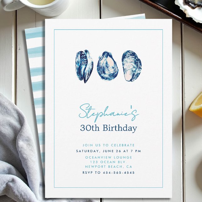 Invitation Oyster Frame Plage nautique Océan 30e anniversaire (30th birthday invitation for women oysters party frame nautical boat yacht waterfront beach)