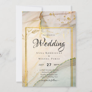 Invitation Oyster Pearl Gold MARIAGE Encre d'alcool Abstraite