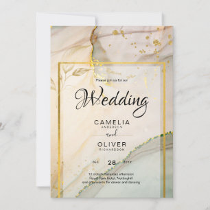 Invitation Oyster Pearl Gold MARIAGE Encre d'alcool Abstraite