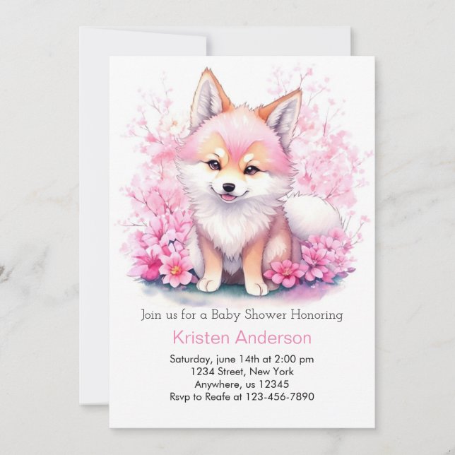 Invitation Pack Wolf Pink Moonlit Baby shower (Devant)