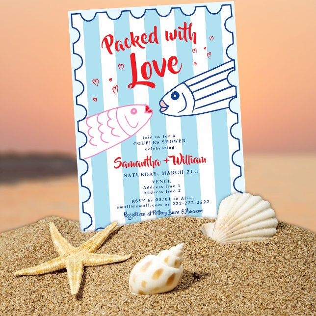 Invitation Packed with Love Fisherman Sardines Bridal Shower (Packed with Love Fisherman Sardines Engagement Co-ED Couples Bridal Wedding Shower Rehearsal Dinner)