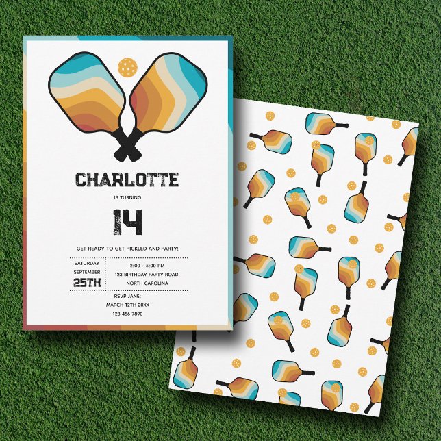 Invitation Pagaie de Pickleball Retro et fête d'anniversaire  (Retro Pickleball Paddles & Ball Birthday Party Invitation)