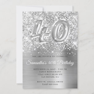 Invitation Pailleté Argent Glam Numéro 40e Anniversaire