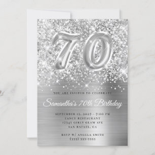 Invitation Pailleté Argent Glam Numéro 70e Anniversaire