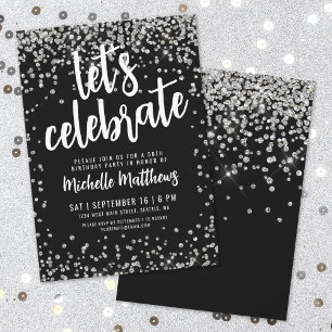 Invitation Pailleté Argent Noir Anniversaire Tout Âge