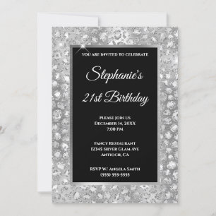 Invitation Pailleté Argent Paillettes Feuille Imprimé Léopard