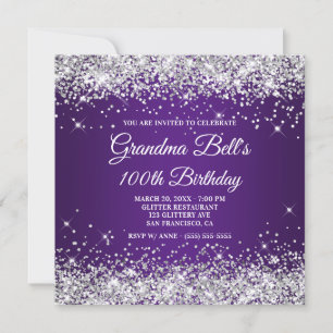 Invitation Pailleté Argent Paillettes Violet Royal 100e Anniv