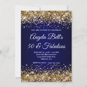 Invitation Pailleté doré bleu marine ombré 50 et fabuleux