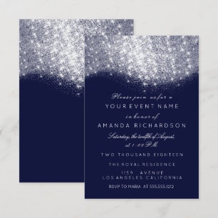 Invitation Pailleté Gris Argenté Blanc Bleu Marine Blanc Élég