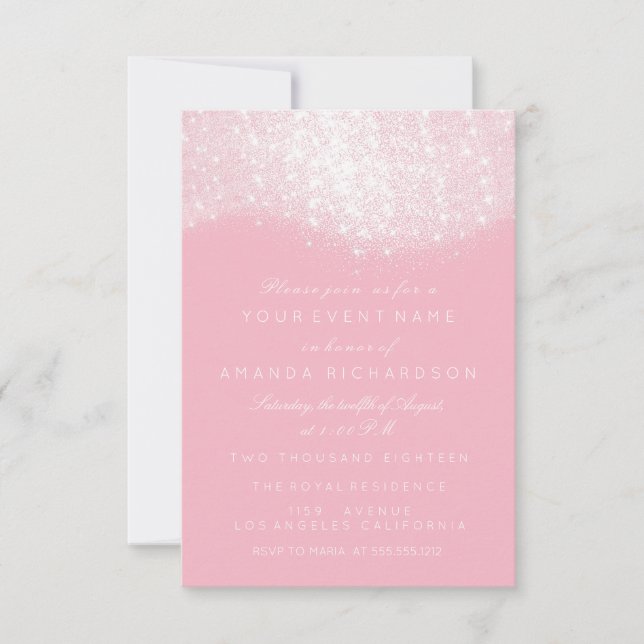 Invitation Pailleté Gris Argenté Blanc Rose Pâte Blanc Élégan (Devant)