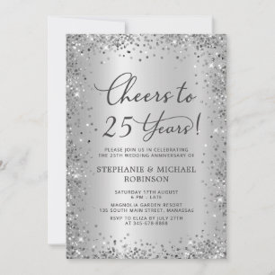Invitation Pailleté Métallisé Argent Anniversaire de Mariage 