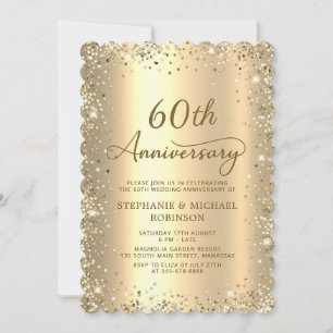 Invitation Pailleté métallisé or 60e anniversaire de mariage