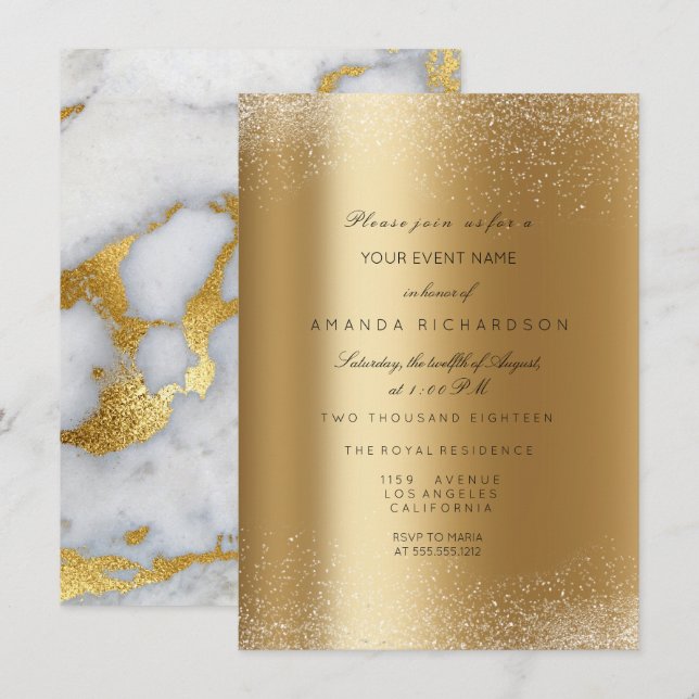 Invitation Pailleté métallisé or Sable Formel Marbre (Devant / Derrière)
