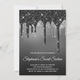 Invitation Pailleté Noir Argent Paillettes Grises Ombre Douce