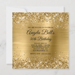 Invitation Pailleté Or Brossé Feuille Métal Glam 30e Annivers