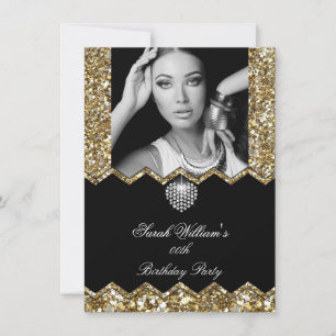 Invitation Pailleté Or Diamant Coeur Photo Tout Anniversaire