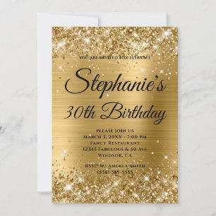 Invitation Pailleté Or Fantaisie Monogramme 30e Anniversaire