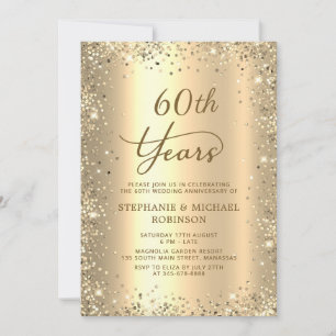 Invitation Pailleté Or Métallisé 60e Anniversaire de Mariage