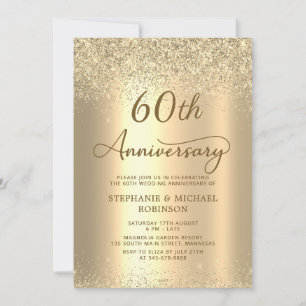 Invitation Pailleté Or Métallisé 60e Anniversaire de Mariage