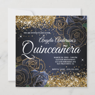 Invitation Pailleté Or Paillettes Rose Bleu Marine Quinceañer
