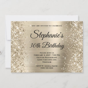 Invitation Pailleté Papier Aluminium Champagne Monogramme 30e