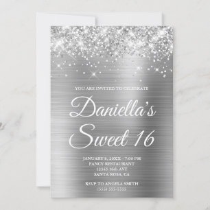 Invitation Pailleté scintillant argenté doux 16