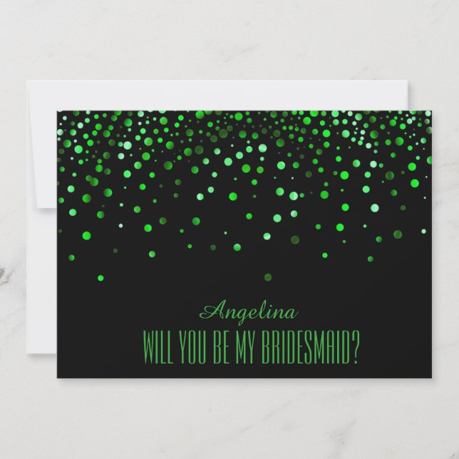 Invitation Pailleté vert noir Veux-tu être ma demoiselle d'ho (Devant)