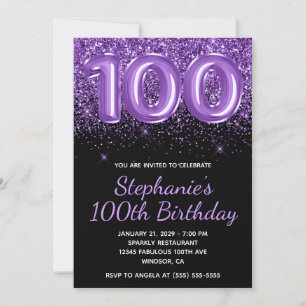 Invitation Pailleté Violet Royal Pailleté Noir Numéro 100