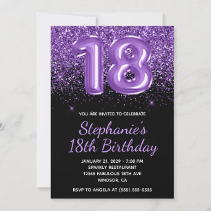 Invitation Pailleté Violet Royal Pailleté Noir Numéro 18
