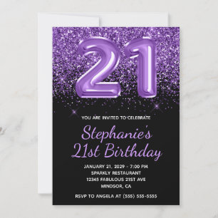 Invitation Pailleté Violet Royal Paillettes Noir Numéro 21