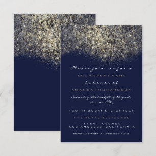 Invitation Pailletée Or Sépia Bleu Marine