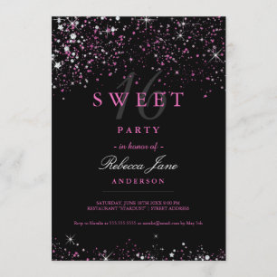 Invitation pailletée Sweet 16 Black Pink