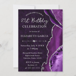 Invitation Pailletés Violet et Argent Anniversaire en Agate e
