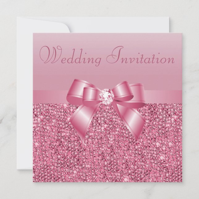Invitation Paillettes, arc et noces de diamant roses (Devant)
