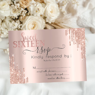 Invitation Paillettes Argent Gouttes Rose Doré Réponse pour u