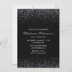 Invitation Paillettes Argent Noir Glam Chic 58e anniversaire