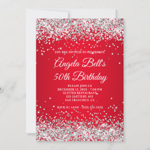 Invitation Paillettes Argent Ombre Rouge Clair 50e Anniversai