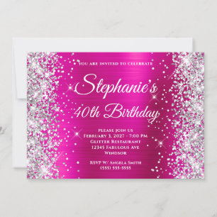 Invitation Paillettes Argent Rose Chaud Jolies 40 Ans