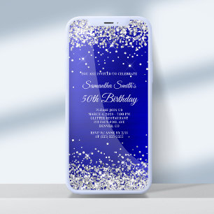 Invitation Paillettes Argent Satin Bleu Royal 50e Anniversair