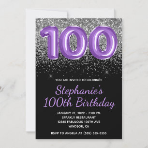 Invitation Paillettes Argent Violet Royal Noir Numéro 100