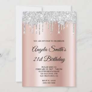 Invitation Paillettes Argentées Brillantes Gouttes Rose Or Om