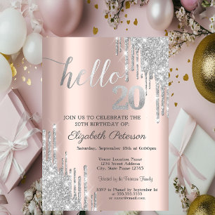 Invitation Paillettes Argentées Gouttes Rose Gold 20ème Anniv