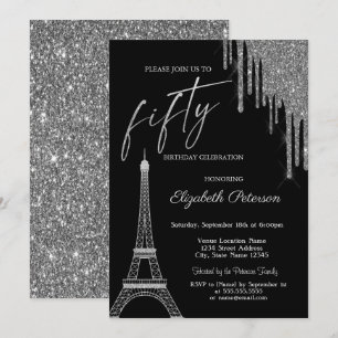 Invitation Paillettes Argentées qui Dégoulinent, Tour Eiffel 