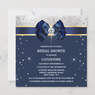 Invitation Paillettes bleues ruban bow argent or scintillemen