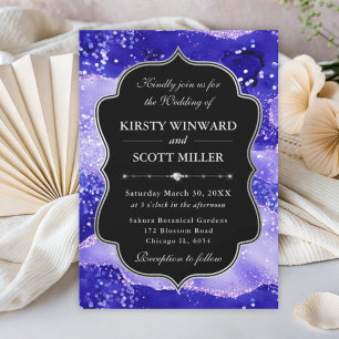 Invitation Paillettes de Agate Violette Élégant Mariage Glamo