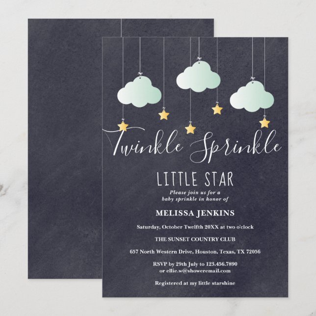 Invitation Paillettes de Baby shower à poinçon (Devant / Derrière)