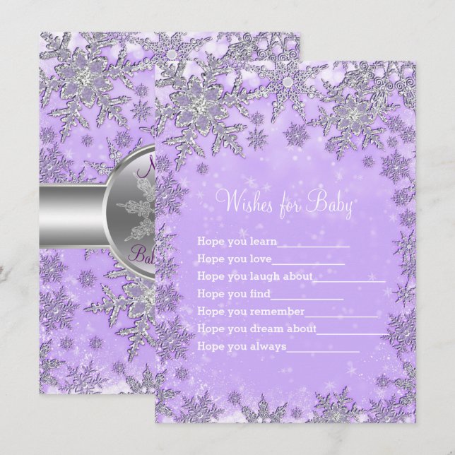 Invitation Paillettes de neige pourpres Wings for Baby shower (Devant / Derrière)