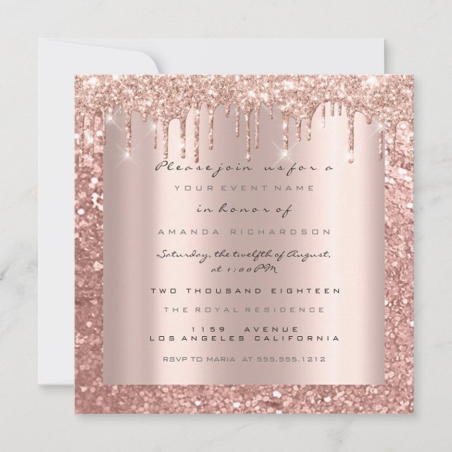 Invitation Paillettes de rose à gouttes scintillantes pour ma (Devant)