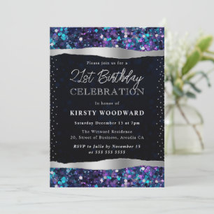 Invitation Paillettes de Sirène Bleues et Violettes 21ème Ann